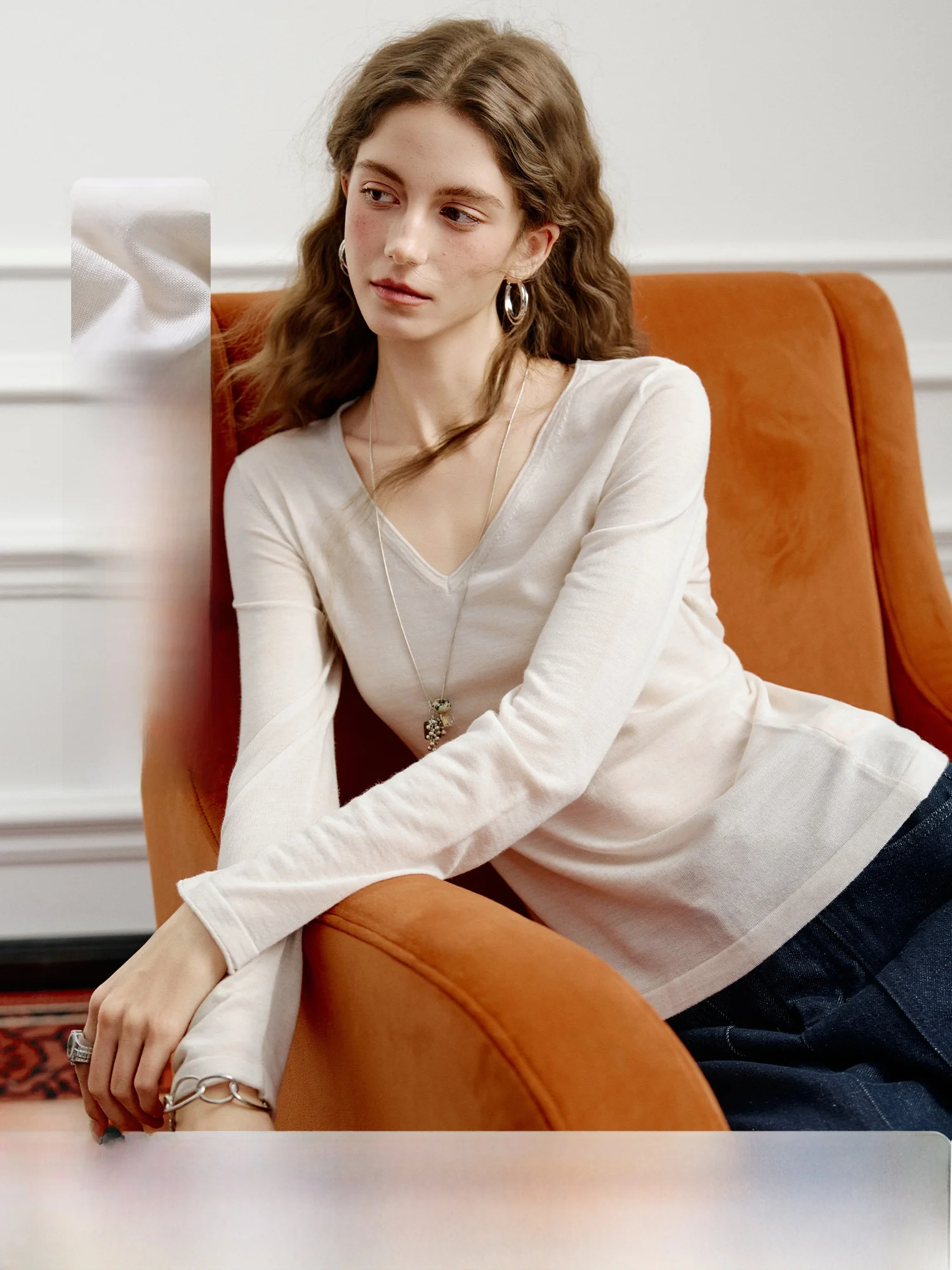 

Simple V-Ne Knitted Woolen Sweater Biella Beautiful Merino Wool Spring Top for Women Commute Sle Loose Fit Long Sve