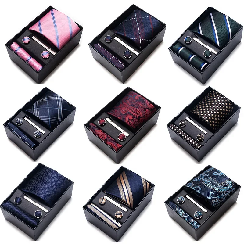 Gift box set of men's 8cm tie for business formal wear, jacquard color woven business professional tie set for men