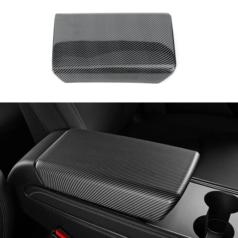 Center Console Armrest Box Cover Interior Replacement Spare Parts Protective For Tesla Model 3 Highland 2024 ABS Carbon Fiber