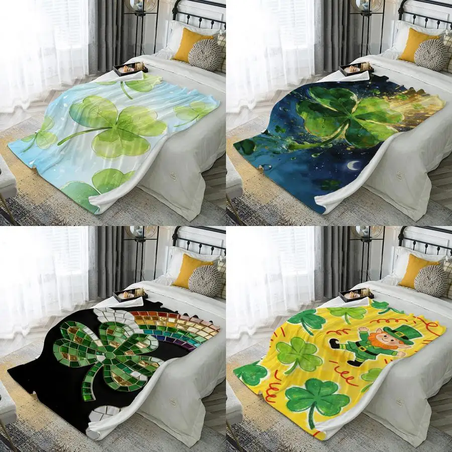 

2D Clover-Patterned Blanket Microfiber Flannel Cover Blanket Bedroom Living Room Sofa Soft And Comfortable Home Decoration