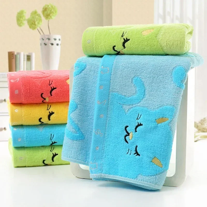 Cute Cotton Towels Cat Pattern Children Embroidered Bath Towel Soft Absorbent Shower Face Towel Washcloth Baby Products 25x50cm