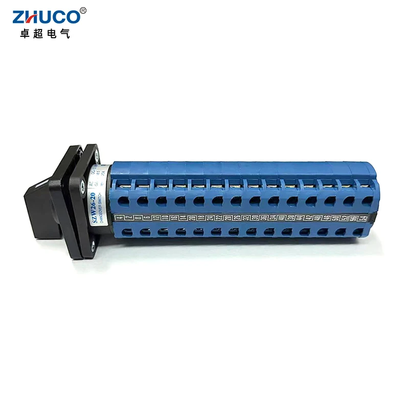 

ZHUCO SZW26/LW26-20 48X48 мм Панель ВКЛ-ВЫКЛ-ВКЛ 3-позиционный 14-полюсный 56 клемм 20 А Камера передачи Универсальный селекторный поворотный переключатель