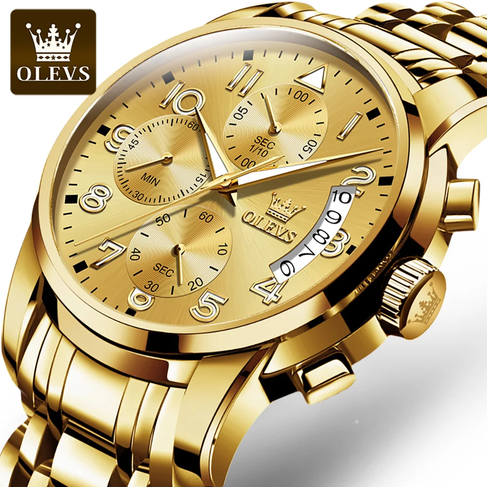 

OLEVS Mens Watches Top Brand Luxury Stainless Steel Gold Quartz Watch Men Sport Waterproof Chronograph Clock Relogio Masculino