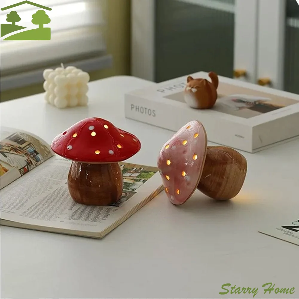 

Eye-Friendly Ceramic Mushroom Night Light Energy Efficient Flat Bottom Cute Mushroom Lamp Ornament Soft Glow Cozy Ambient Light