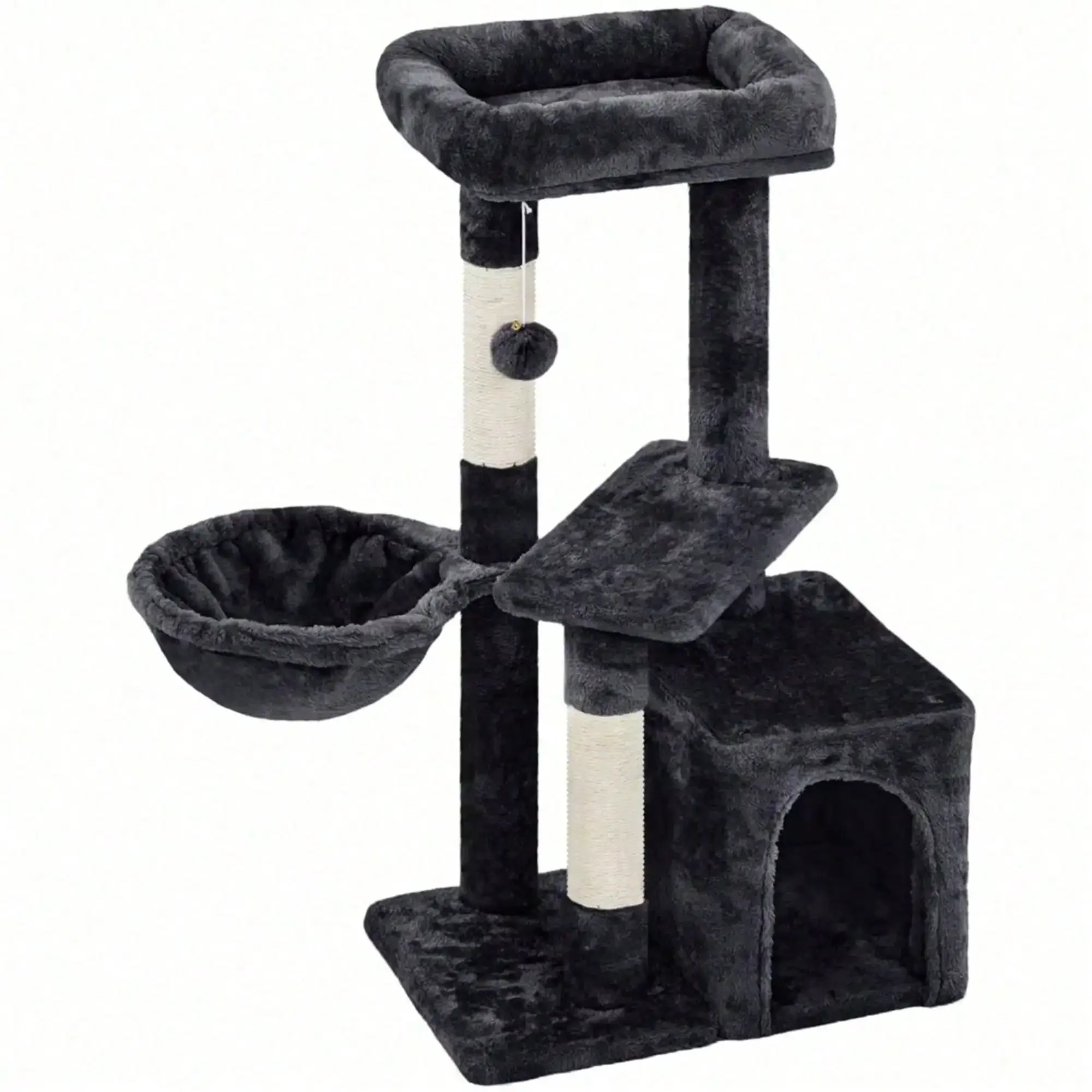 

34.5" H Cat Tree Tower With Condo And Perches, Black