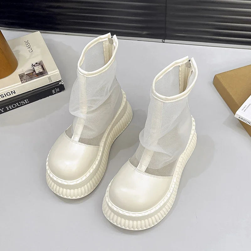 

Summer Fashion Mesh Surface Women's Boots Shoes for Women 2025 New Sponge Bottom Solid Hollow Out Breathable Ladies Shoes