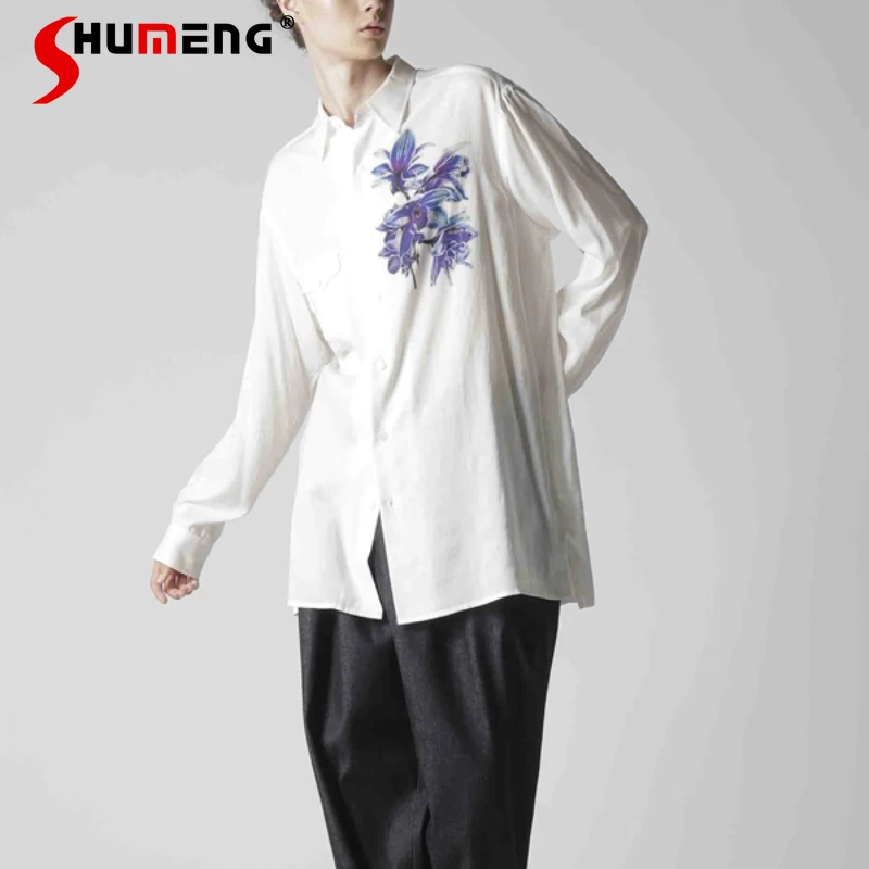 

Men's 2025 Four Seasons Wear Art Shirts Men's Thin Long Sleeve Handsome Shirt Male High-end Printed Loose Comfort Over Size Tops