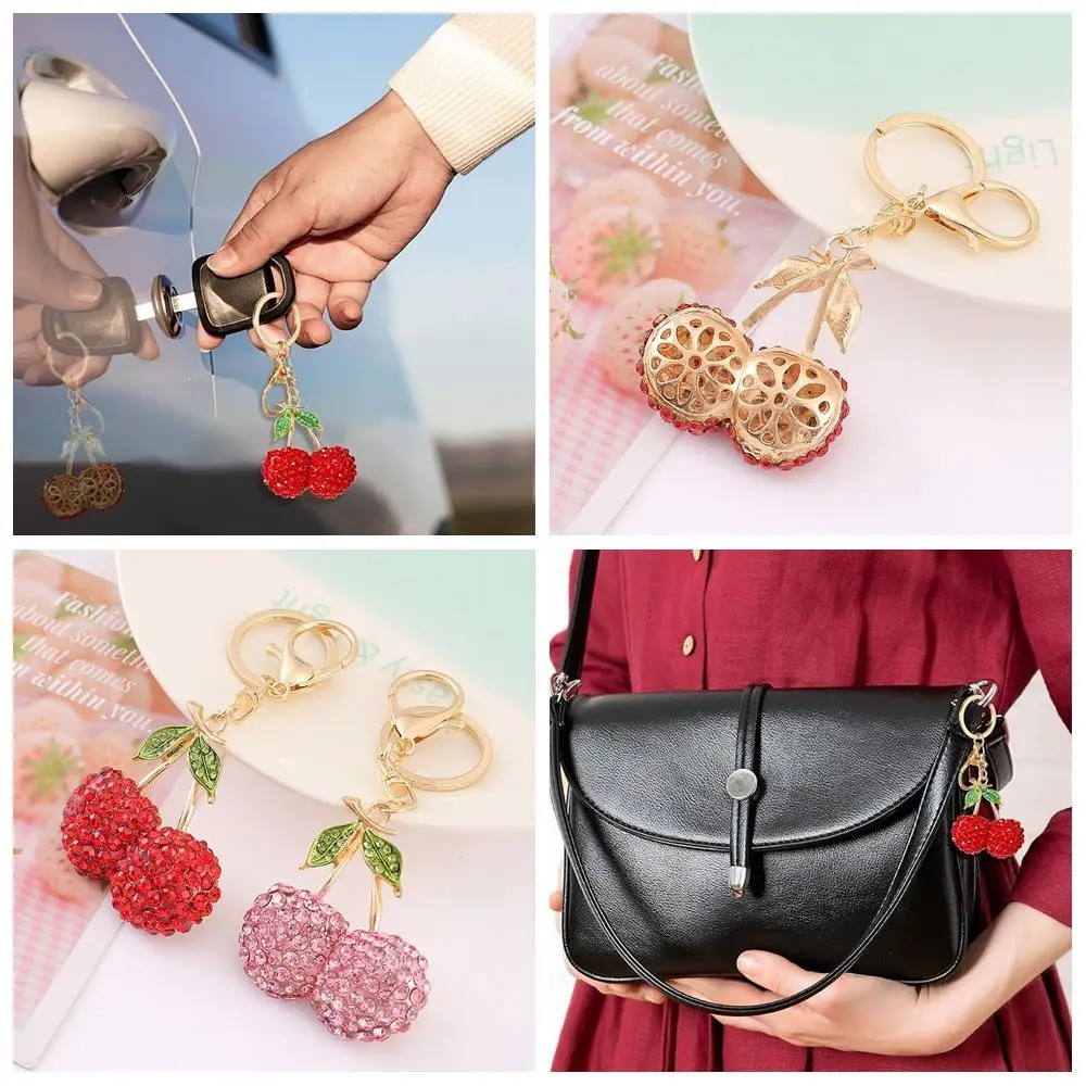 Handbags Accessories Rhinestone Cherry Keychain Durable Sparkling Sparkling Fruit Cherry Bag Charms Red Color Bag Accessories