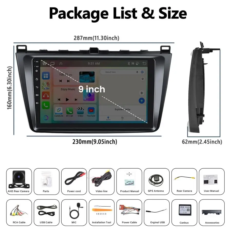 464G ستيريو سيارة أندرويد لمازدا 6 20072012 مع Carplay أندرويد أوتو 59 موضوع 9 بوصة تعمل باللمس بلوتوث 5.0 FM RDS Network