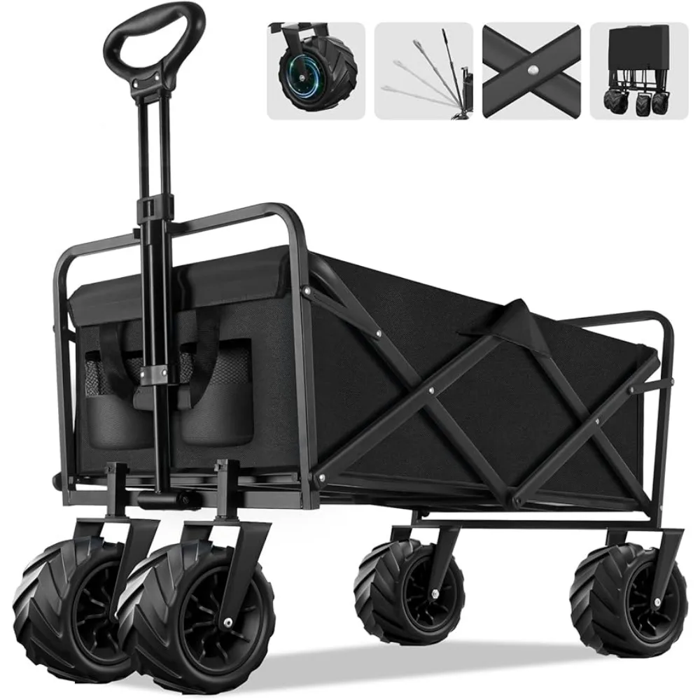 

Camping Wagon Beach Cart With Big Wheels for Sand Heavy Duty Folding Wagon With 400lbs Weight Capacity Trolley Garden Supplies