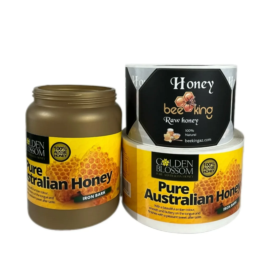 

High-quality custom gold/transparent/food/bottle printing self-adhesive roll paper honey sticker label logo