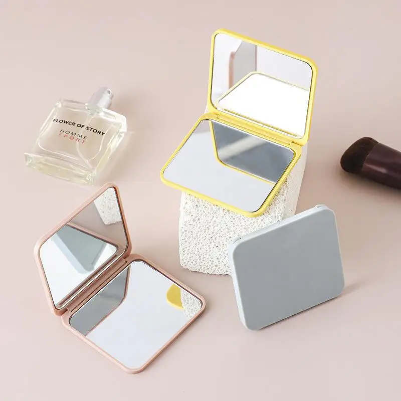 2-face Makeup Mirror Square Portable Cute Girl\'s Gift Hand Mini Mirror Pocket Double-sided Makeup Mirror Compact Multiple Colors