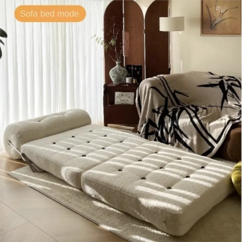 X&D Cream Style Lamb Fleece Leisure Folding Sofa Bed Fold Dual Use Single Small Unit Living Room Balcony Leisure Sofa Lazy Sofa