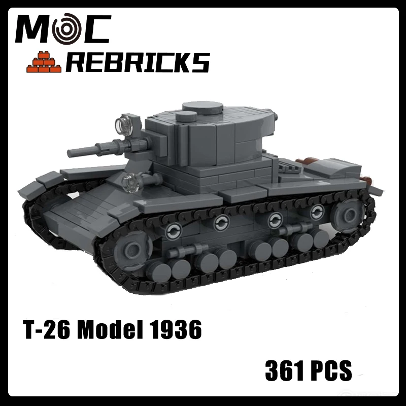 MOC Military Series T-26 1936 Tank Truck Model DIY Assembling Bricks Building Blocks Puzzle Educational Toys Children\'s Gifts