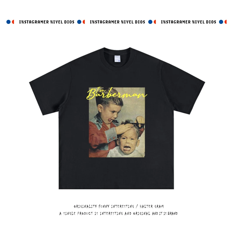 

Heavyweight 300g Pure Cotton ort Sve T-irt Retro Vintage Sle Haircut Boys Poster Trendy Brand Breathable Summer Top