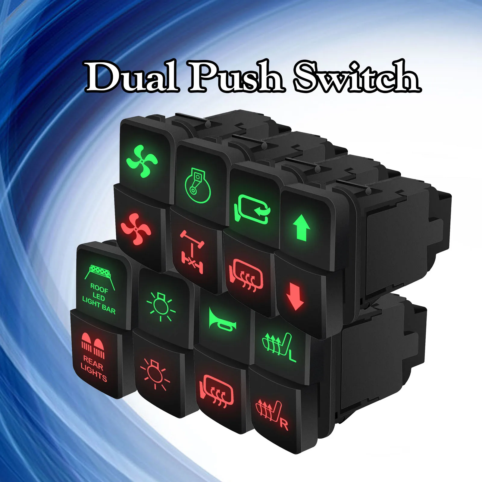 

Dual Push Switch Mirror Fold Seat Heating Green Red ON-OFF/ MOMENTARY Button for Toyota 4Runner FJ Cruiser Tacoma Prado 120