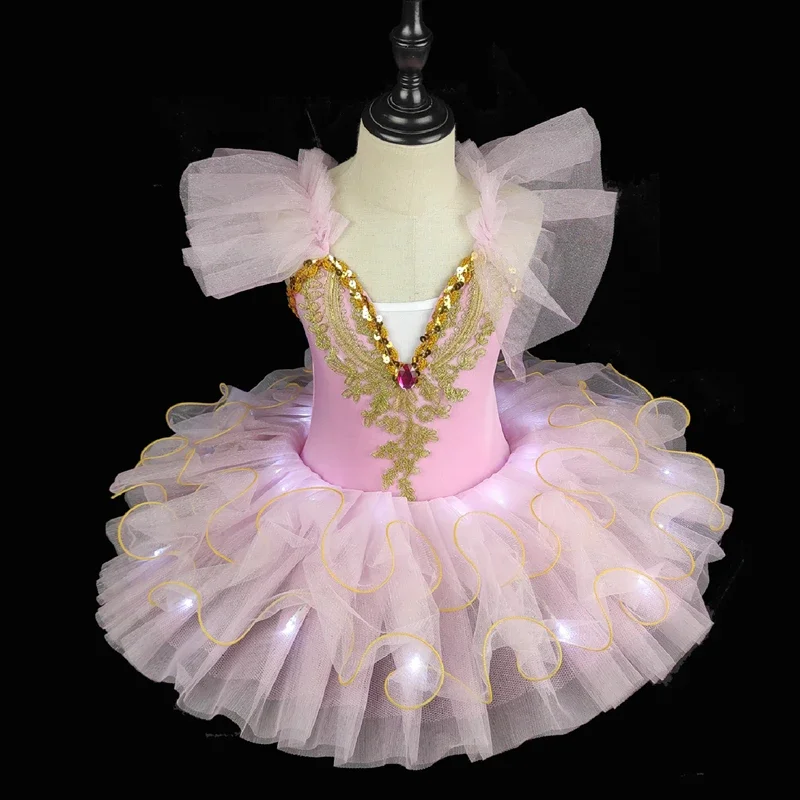 Tutu Ballet Led Light Swan Lake Ballerina Pancake Tutu Girl Women Adult Child Ballet Dress Kids Dance Costumes Tutu Led