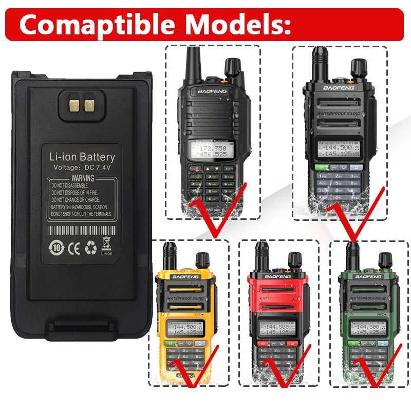 UV-9R Plus Battery For UV 9R Plus Waterproof Walkie Talkie 7.4V 2800mAh Two Way Radio Parts For Pufong UV9R