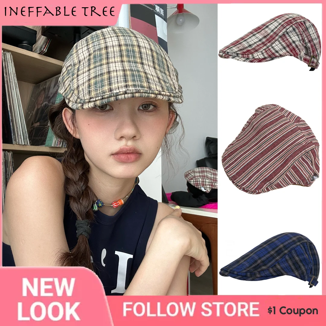 Y2K Casual Plaid Berets Hats for Women Men Summer Herringbone Newsboy Cap Vintage Flat Ivy Hat Thin Golf Driving Gorras Hombre