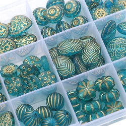 15-80pcs Exquisite Acrylic Gold Drawing Heart Flower Charms Emerald Color Baroque Beads for Necklace Bracelet DIY Jewelry Making