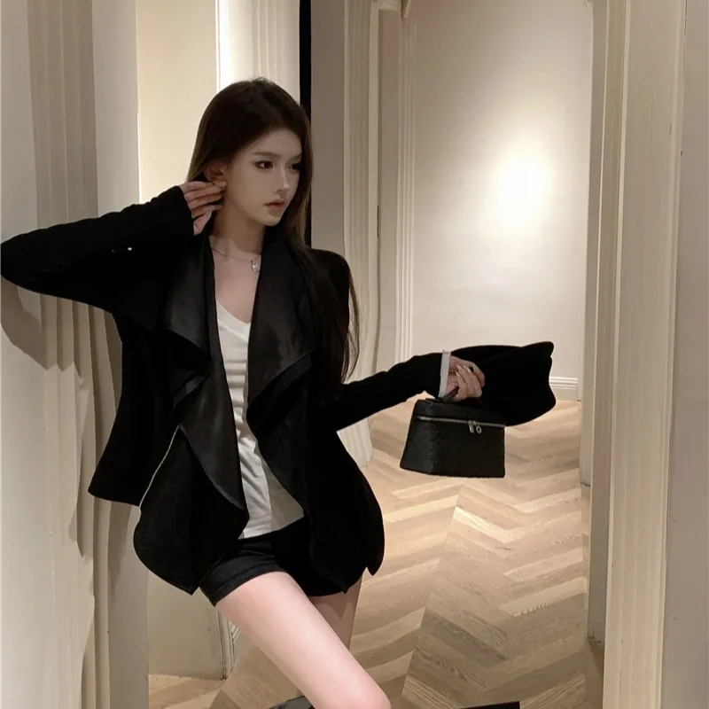 سترة نسائية ort Leather Jaet كورية Sle تناسب طويلة لخريف وشتاء جديد كسول علوي متأرجح من جلد الغزلان...