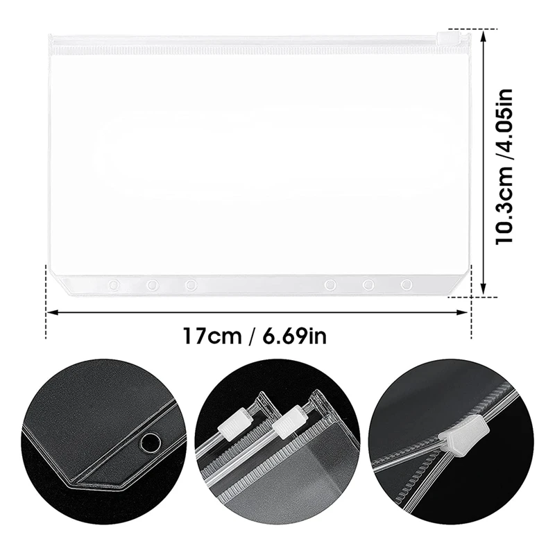 30 Uds A6 carpeta perforada con cremallera bolsillos 6 agujeros carpetas de anillas organizador de documentos carpeta de facturas, bolsas de almacenamiento de colores