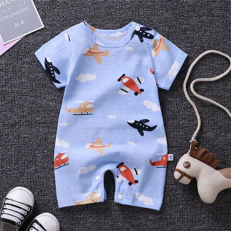 Newborn Bodysuit Baby Cotton Short Sleeve Rompers Clothes Summer Infant Girls Boys Overalls Kids Stripe One-Pieces 0-2 Years