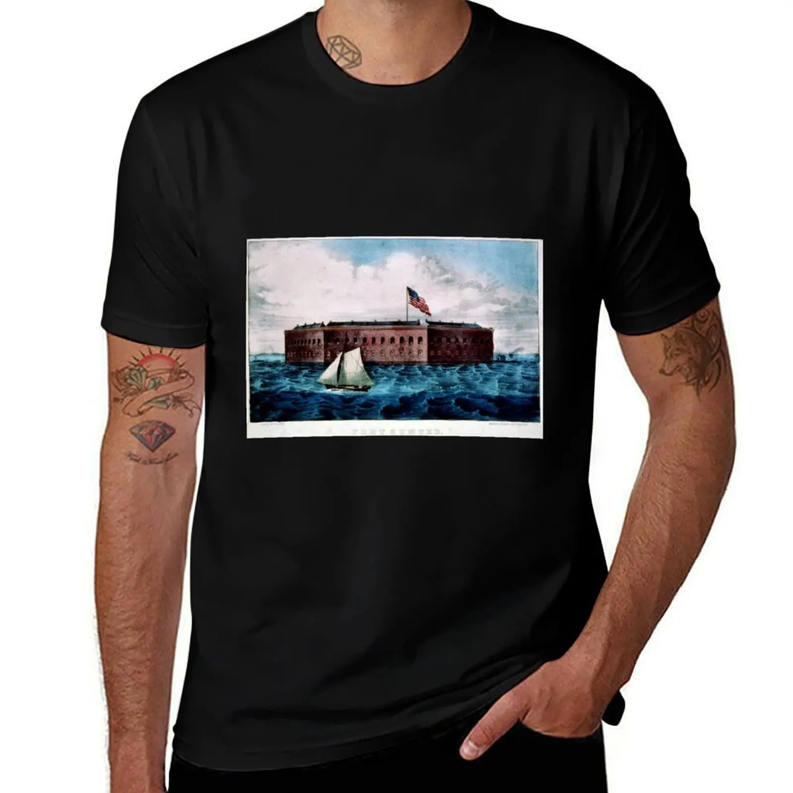 Fort Sumter - Charleston Harbor, S.C. - 1870 T-Shirt Big and Tall Casual T-Shirt