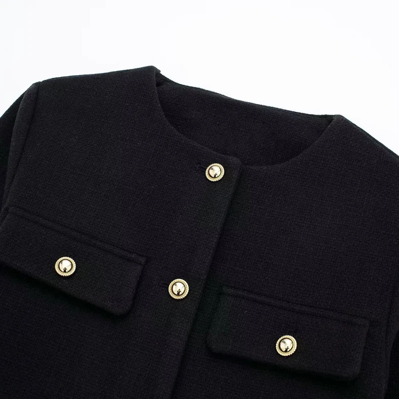 سترة نسائية لخريف 2025 سوداء مقصوصة بأكمام طويلة سترة قصيرة أنيقة للمكتب للسيدات ملابس خارجية غير رسمية بأزرار سترة علوية #5