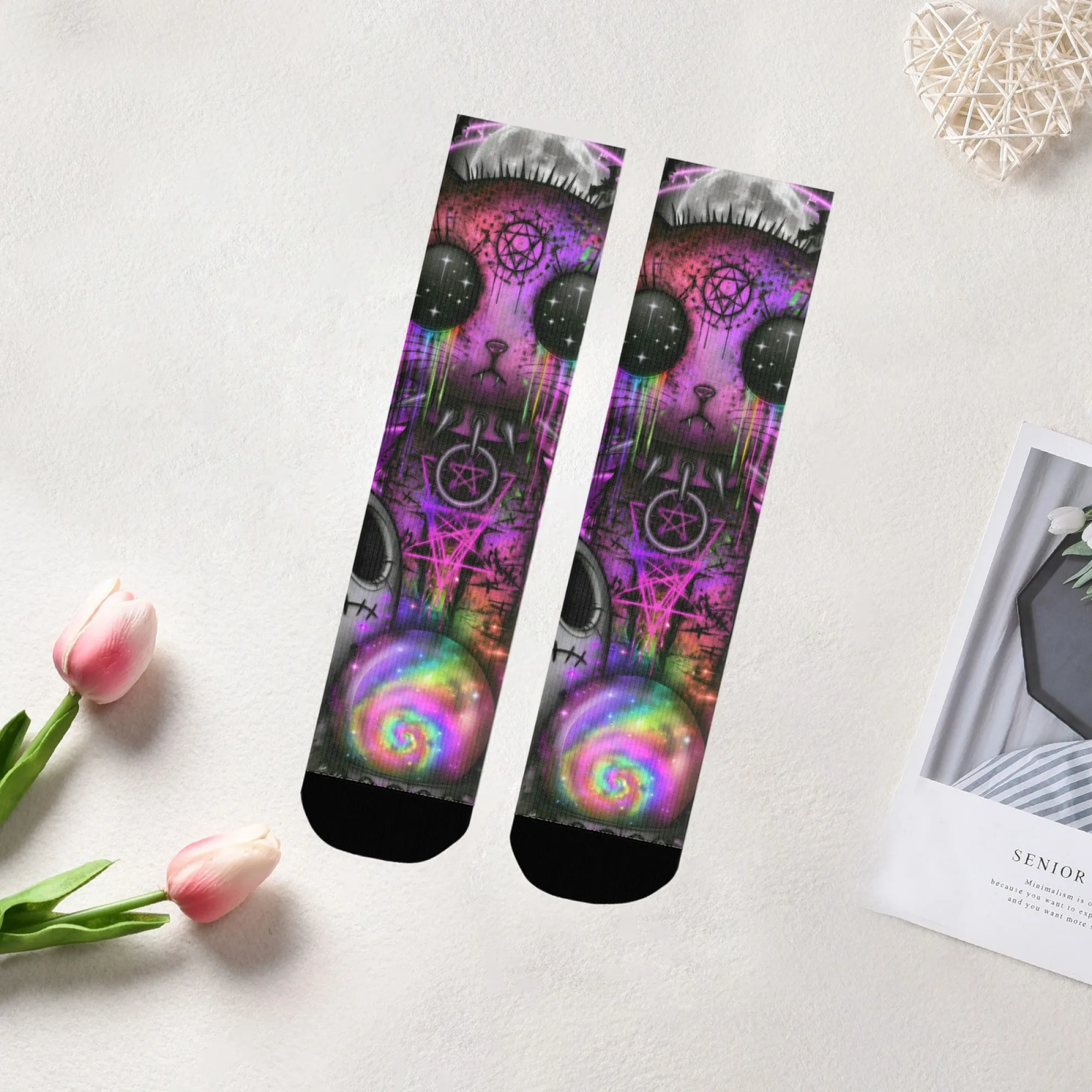 Dark Magic Pentagram Cat Art Socks Soft Comfortable Skin-Friendly Men's Socks Outdoor Sports Fitness Retro Fashion Graphic Socks