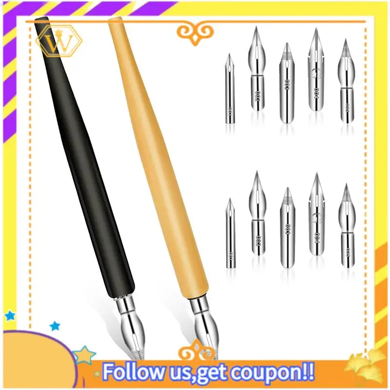 

Latest-Comic Nib Set,Tilted Calligraphy Nibs For Dip Pen Drawing,Wooden Liquid Writing Pen Holder For Writing, Signing,Drawing