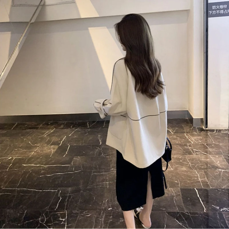 بليزرات نسائية بخط مشرق للربيع وصلت حديثًا تصميم أنيق وفضفاض للترفيه عصري جمالي أساسي هاراجوكو كول موهير دي مودا إنس