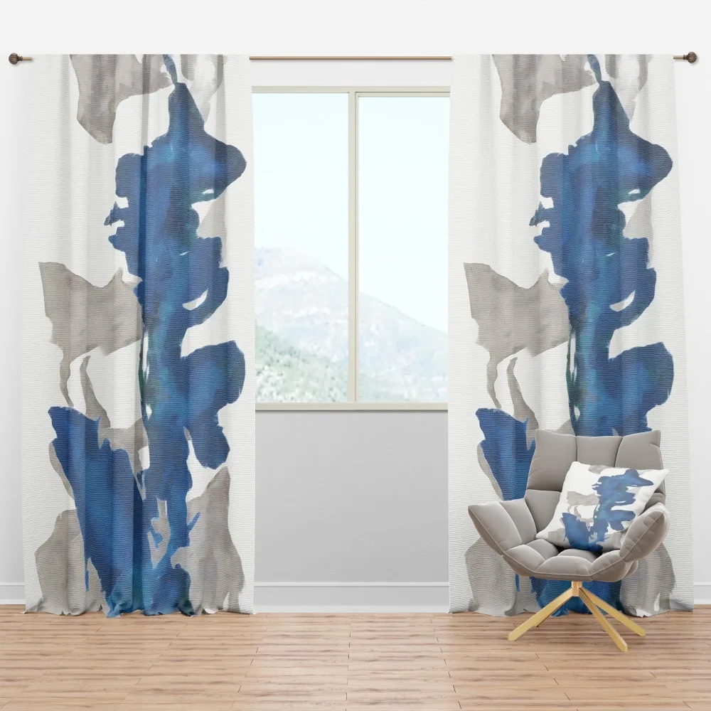 

Blackout Curtain for Bedroom Gouache Blue Sapphire on Gray Modern Blackout Curtain Panel Curtains Tulle Living Room Bedrooms the