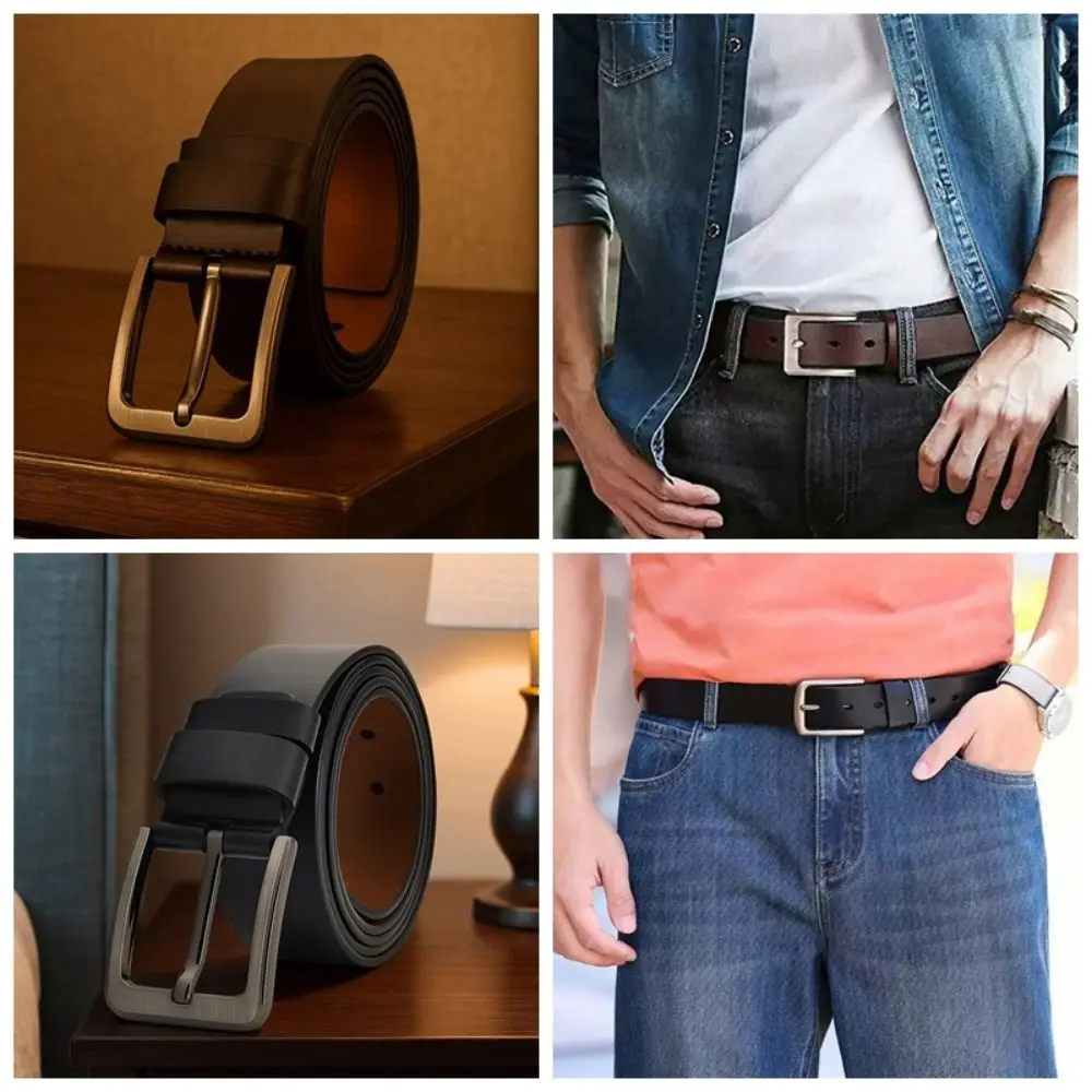 패션 합금 남성 와이드 벨트 텍스처 레트로 PU 가죽 벨트 블랙 사각 버클 청바지 허리띠 소년용