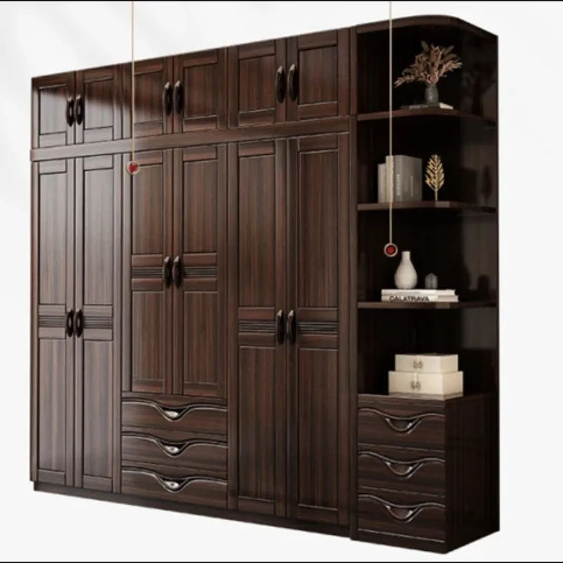 

Chinese walnut all solid wood wardrobe bedroom household small apartment log large capacity hanging clothes storage storag