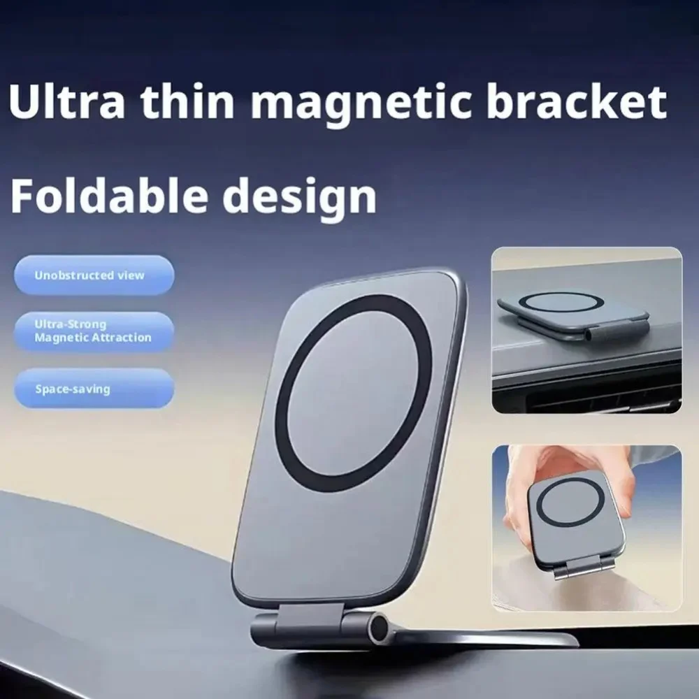 Magnetic Car Phone Holder Ultrathin Foldable Mobile Phone Mount Stand Universal GPS Support Bracket For iPhone 16 Samsung Xiaomi