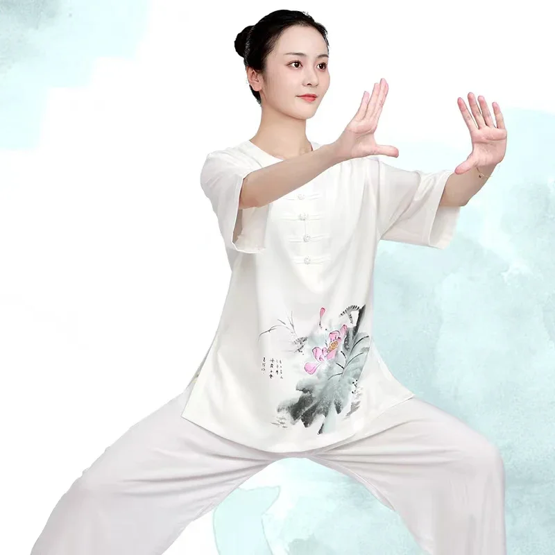 Kung Fu Tai Chi Clothing Martial Arts Clothes Taijiquan Wushu Uniform Wing Chun Hand Painted Lotus 2022 New Style