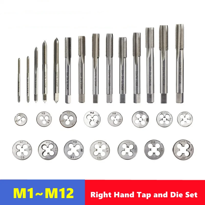 2pcs right hand metric tap die set M1-M12, used for machine tool internal and external thread tapping and thread repair tools