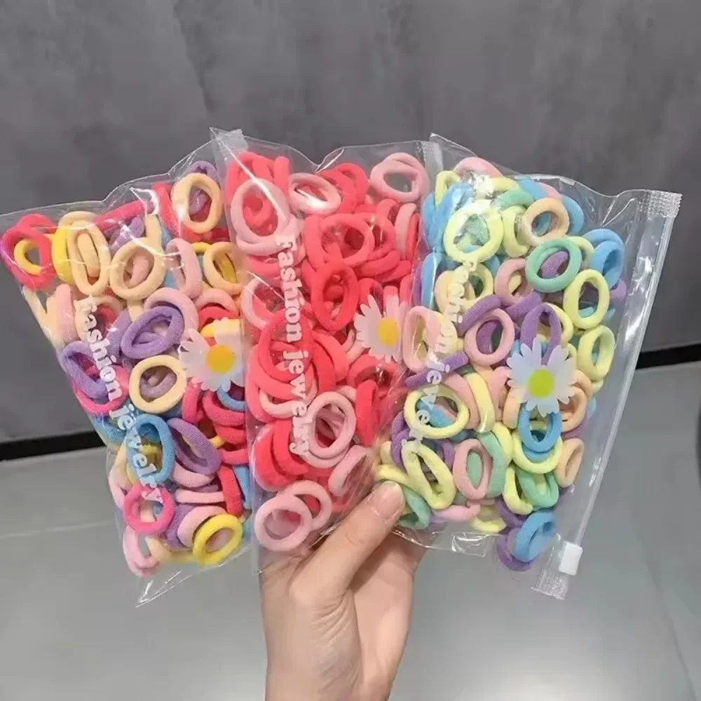 100 Stück bunte Basic-Haargummis aus Nylon mit elastischem Haar für Mädchen, Pferdeschwanz-Halt, Scrunchie, Gummiband, modischer Haarschmuck für Kinder