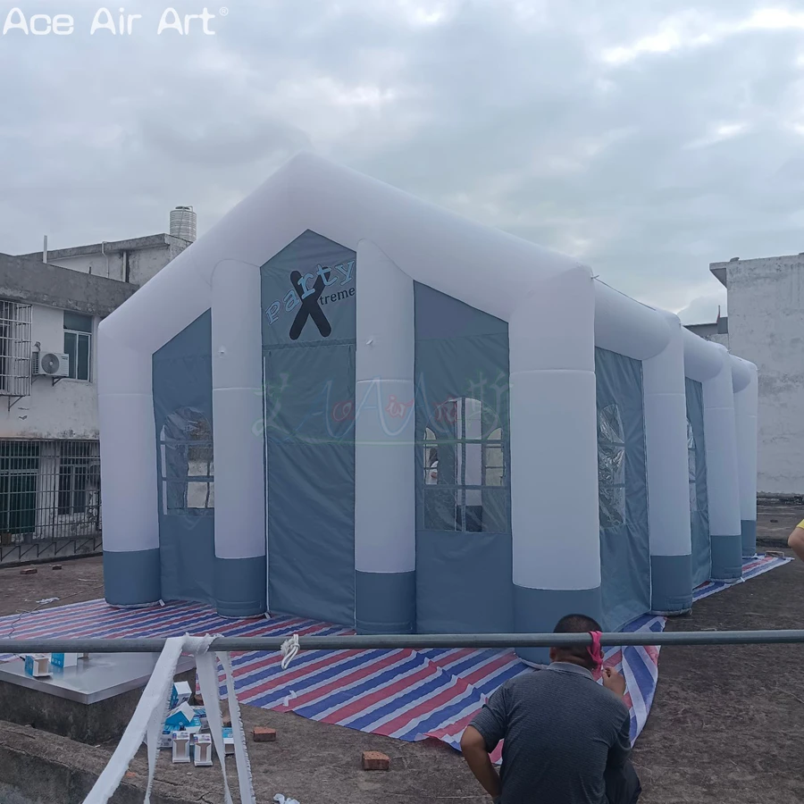 

Portable Giant White And Gray Inflatable Wedding Tent, Custom LOGO Marquee Party Tent With LED Lights for 100/200people