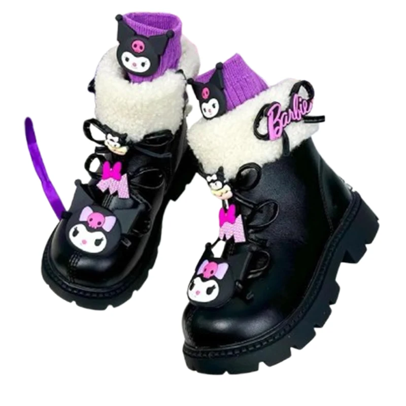 Girl Martin Boots Sanrio Cartoon Fashion Child Keep Warm Cotton Boots Kuromi Water Proof Anti Slip Kawaii Winter Short Boots New