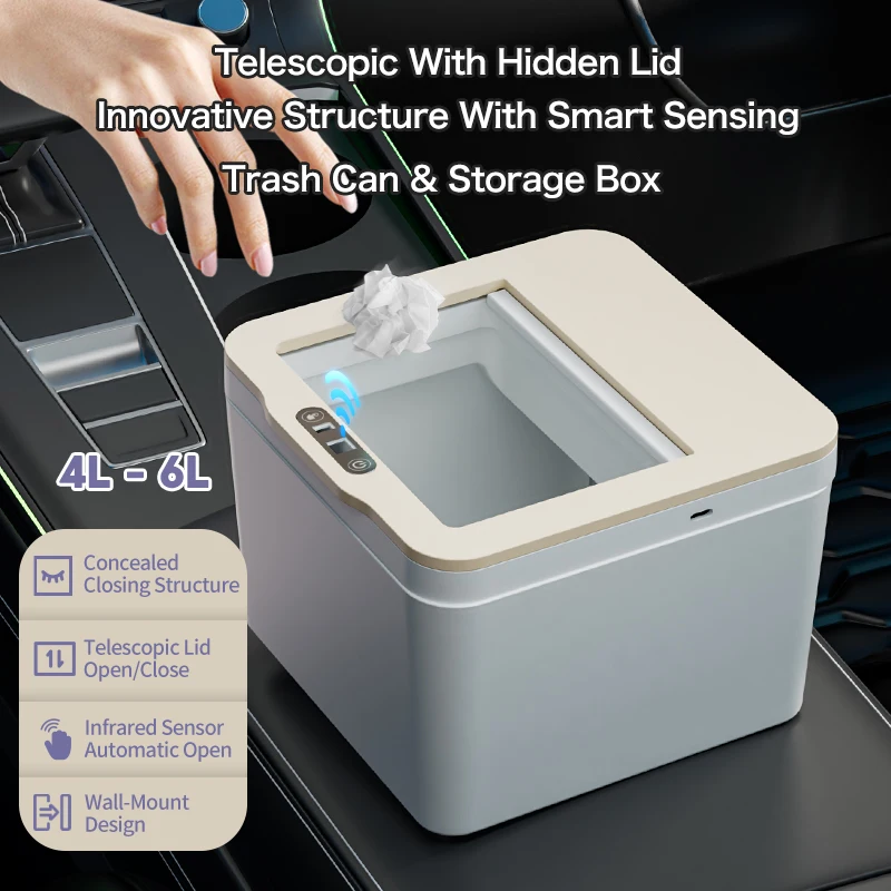 

Smart Sensor Electric Tabletop Trash Can Car-Mounted Wall-Mounted Storage Box for Office Bathroom Kitchen Tissue Box