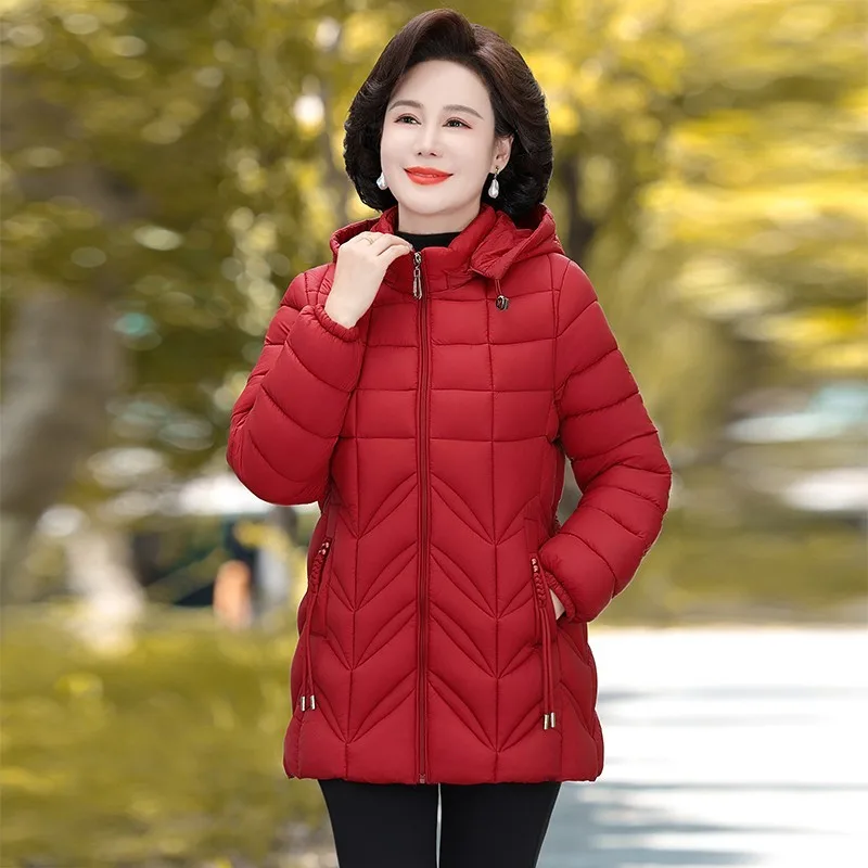 

Women's Parkas New Winter Jacket Warm Hooded Down Padded Coat Mother Cotton Snow Wear Coats