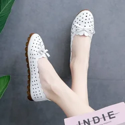 Ladies Footwear With Bow Flats Office White Moccasins Round Toe Hollow Women's Shoes Flat L 39 Youthful Emo Offer Korean Style