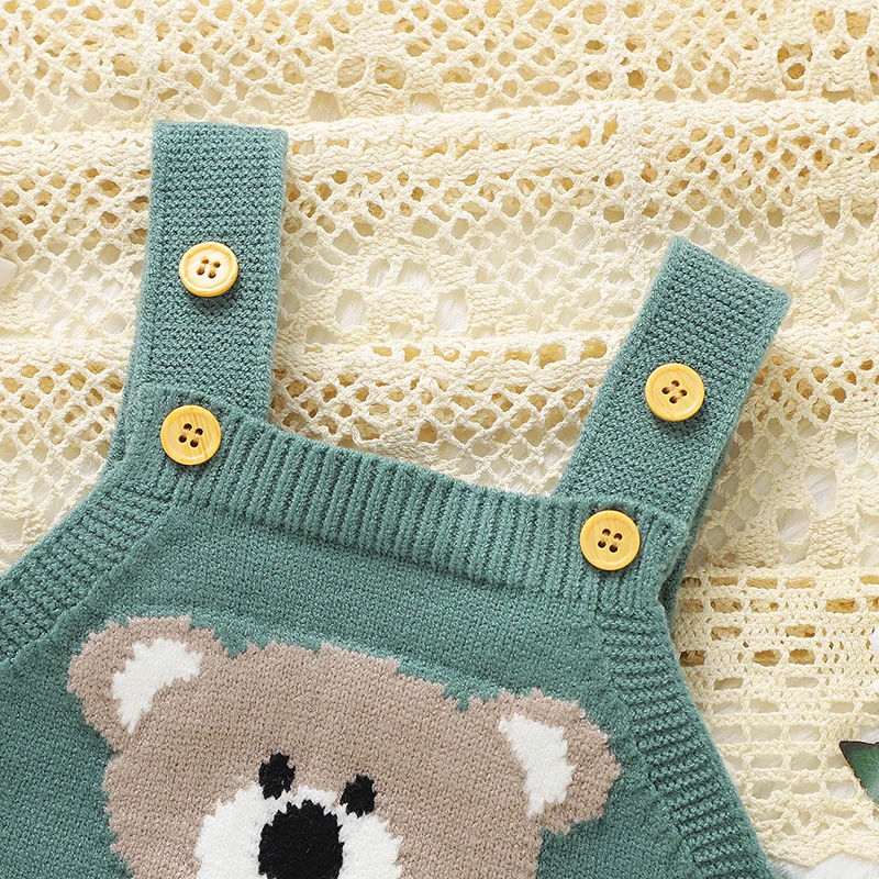 Newborn Baby Sleeveless Rompers Fall Winter Bear Knit Infant Boy Girl Pajamas Jumpsuits Outfits 0-18m One Piece Toddler Clothes