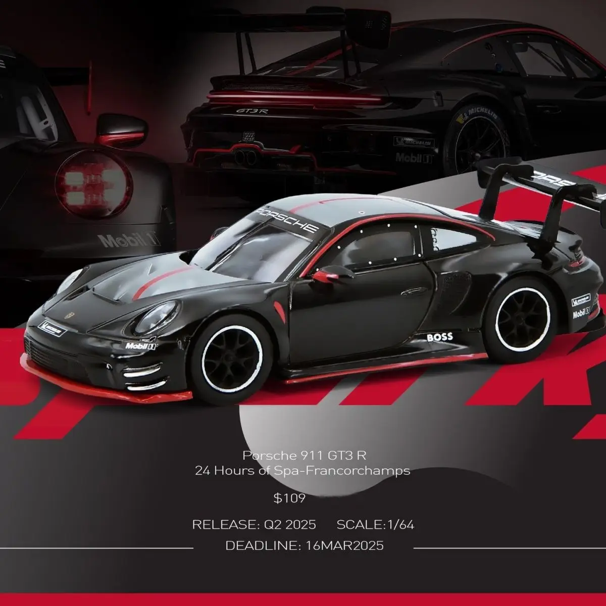 

TINY 1:64 spot Porsche 911 GT3 R 24 Spa-Francorcamps1:64 alloy car model Gift
