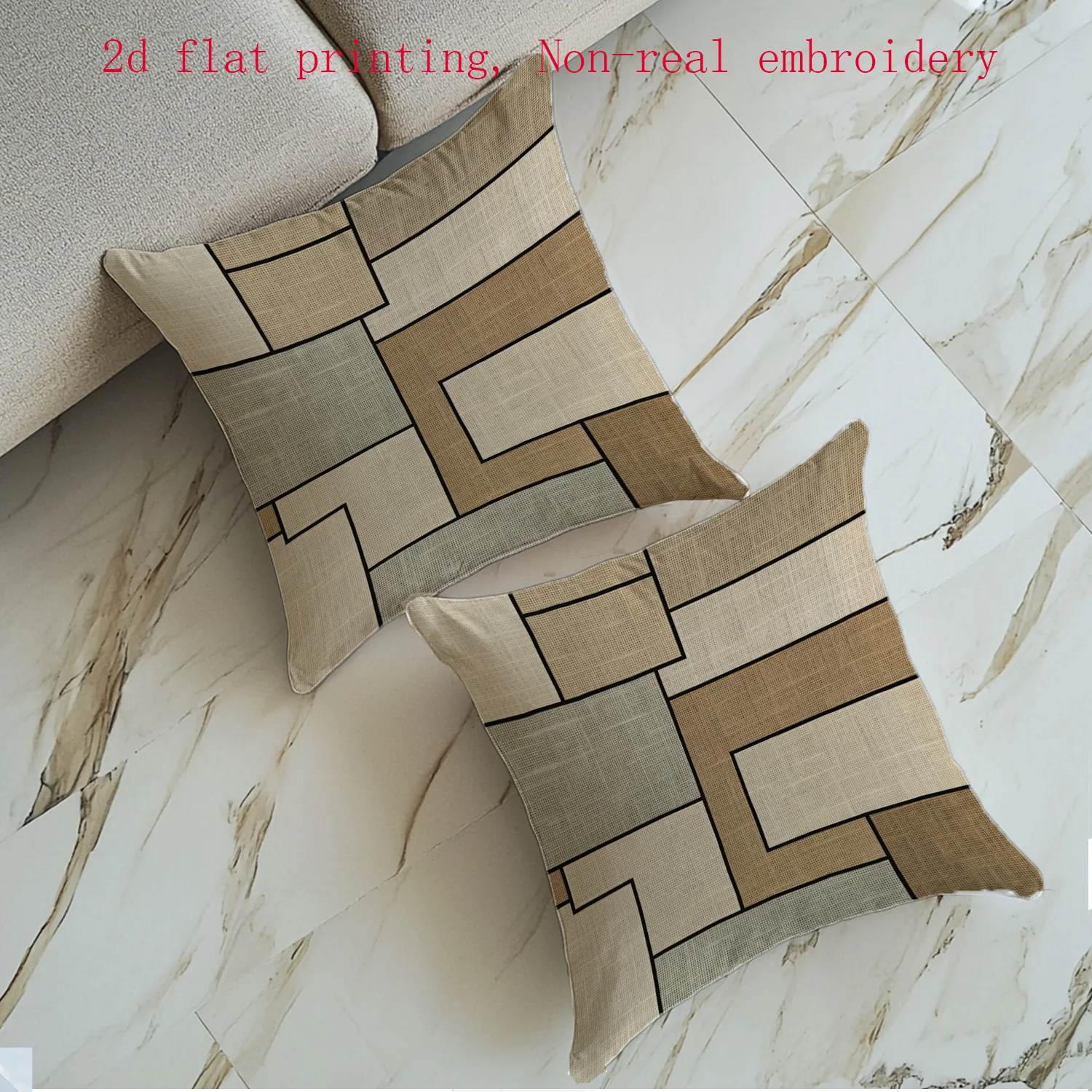 Juego  2 Piezas, Fundas  Almohada con Estampado 2D Plano, Temática  Primavera con Patrones Geométricos en Estilo Minimalis