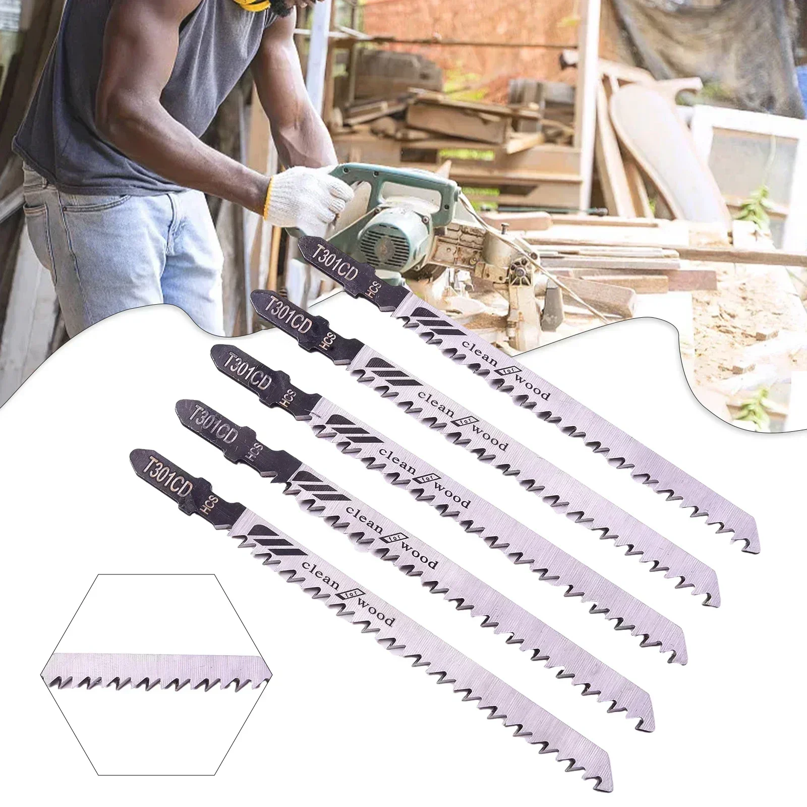 5Pcs T301CD Jigsaw Blade Set High Carbon Steel Reciprocating Saw Blade For Sheet Panels Wood Plastic Metal Cutting Woodworking