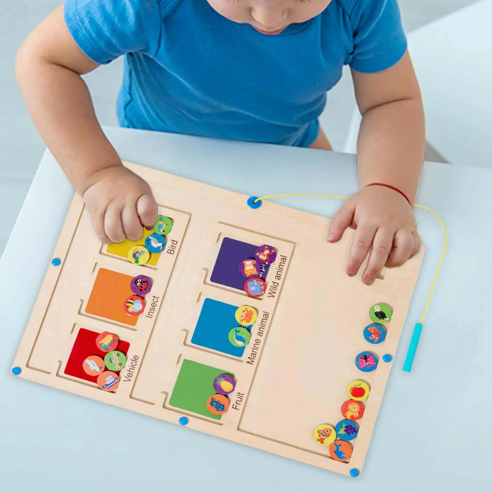 Jogo de labirinto magnético, desenvolvimento de madeira, reconhecimento de objeto de viagem, quebra-cabeça de atividade portátil para meninas, meninos, presente de aniversário pré-escolar