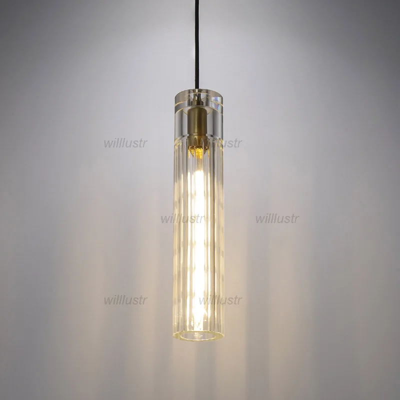 Modern K9 Crystal Pendant Lamp Creative Cylinder Suspension Light Hotel Cafe Bar Store Bedroom Copper Hanging Ceiling Chandelier